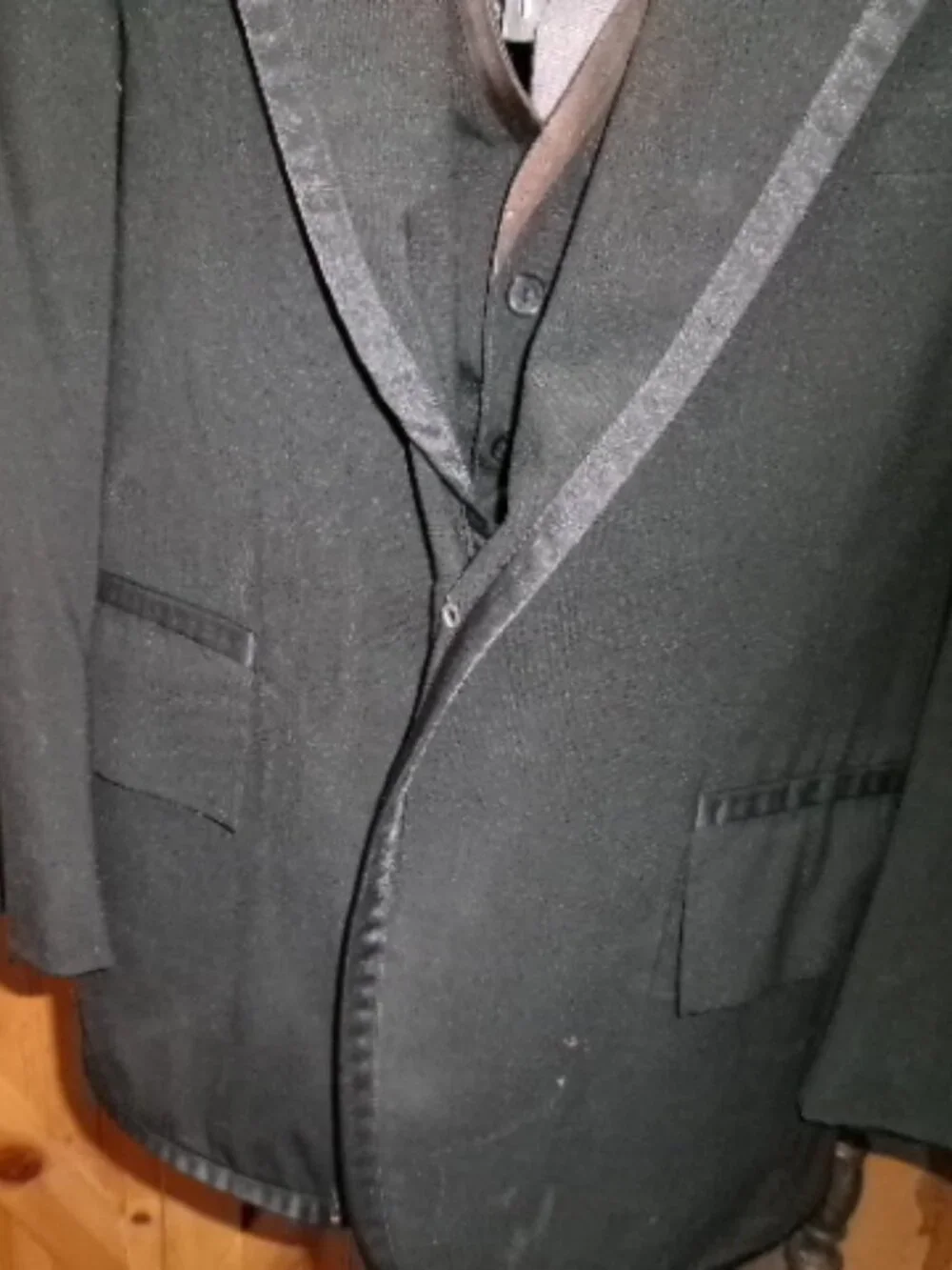 Vtg 44 S 60ss70s 3 piece Tuxedo black one button satin trim - Picture 3 of 9